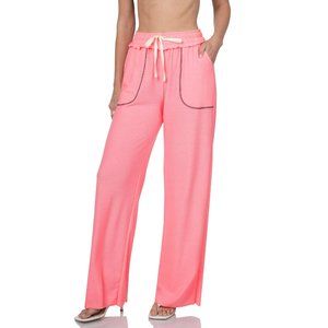NEW ZENANA French terry contrast pocket drawstring pants Super comfy PINK